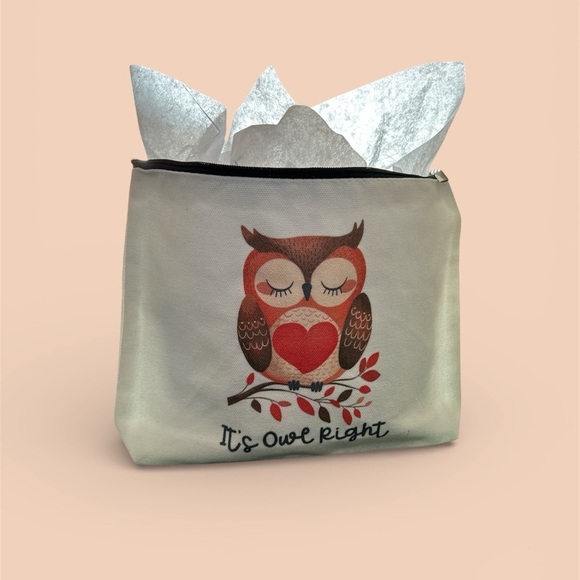 Bath & Body Works Handbags - Owl Print Cream Canvas Cosmetic Bag w/ Two Bath and Body Works lotions